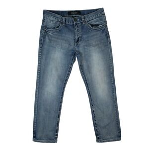 True Luck Jeans Mens 34x30 Blue Thick Contrast Stitch Faded Rugged Denim Western